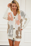 Multicolor Flower Pattern Buttoned Front Knit Cardigan