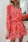 Floral Ruffle Layered Puff Sleeve Surplice Dress