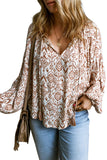 Western Print Balloon Sleeve Tassel Blouse