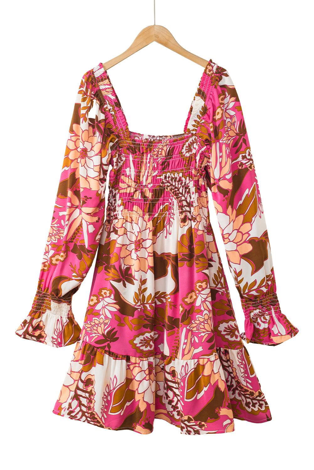 Floral Print Smocked Square Neck Bubble Sleeve Dress