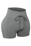 Solid Color Ribbed Drawstring Waist Yoga Shorts