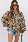 Jet Stream Oversized Leopard Print Balloon Sleeve Casual Shirt