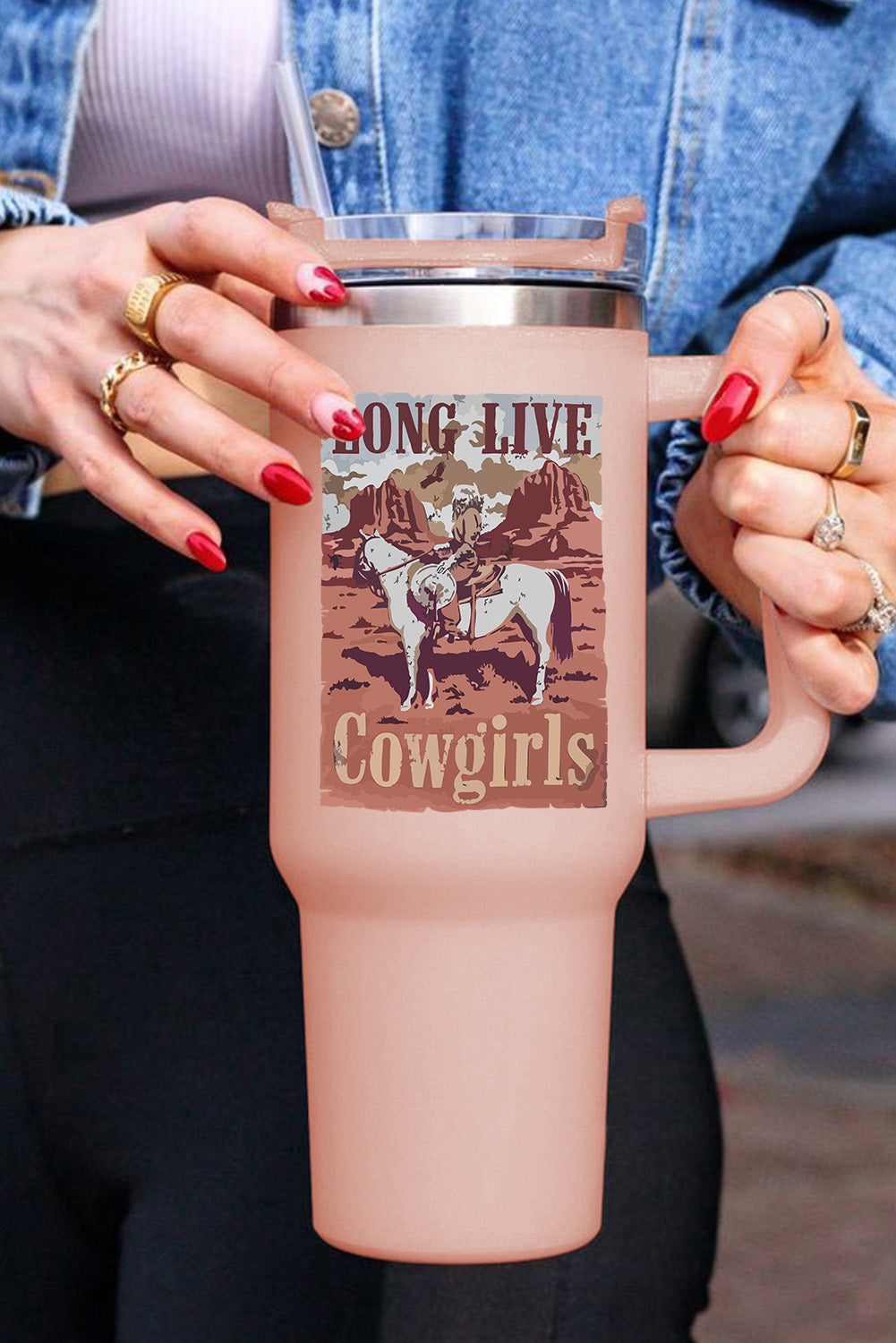 Tasse à double isolation en acier inoxydable 304 Pink Western Cowgirls Graphic 40oz 