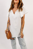 Solid Drawstring Ruffled Short Sleeve Blouse