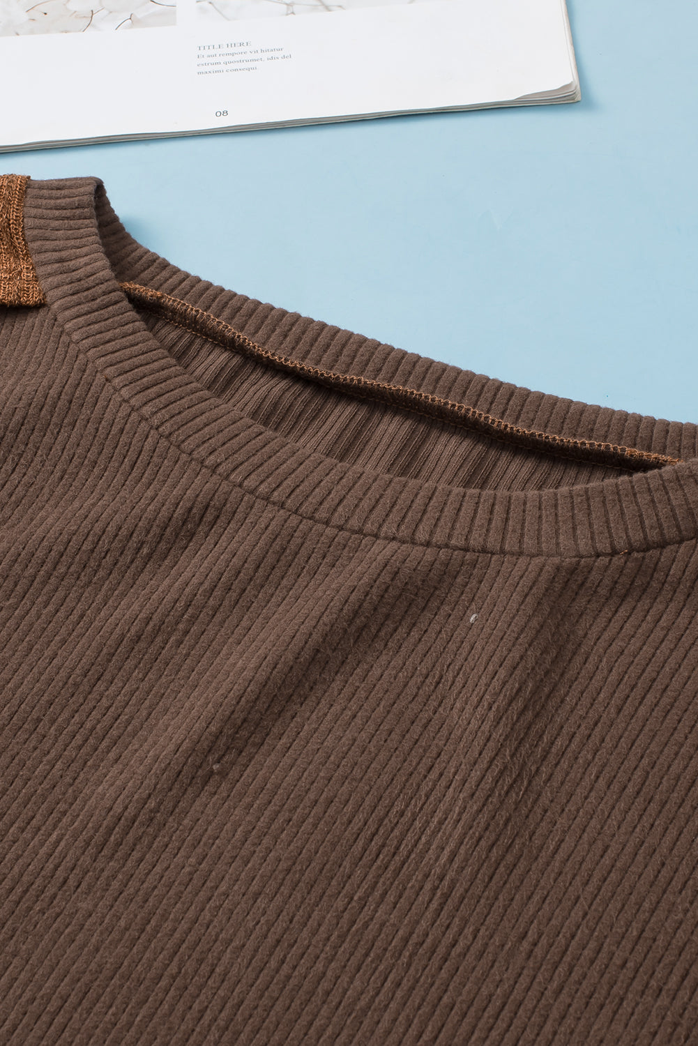 Brown Exposed Seam Patchwork Ribbed Knit Oversized Top