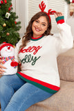 White Tinsel holly jolly Pattern Colorblock Edge Drop Shoulder Plus Size Sweater