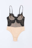 Eyelash Lace Trim Dotty Mesh Bodysuit