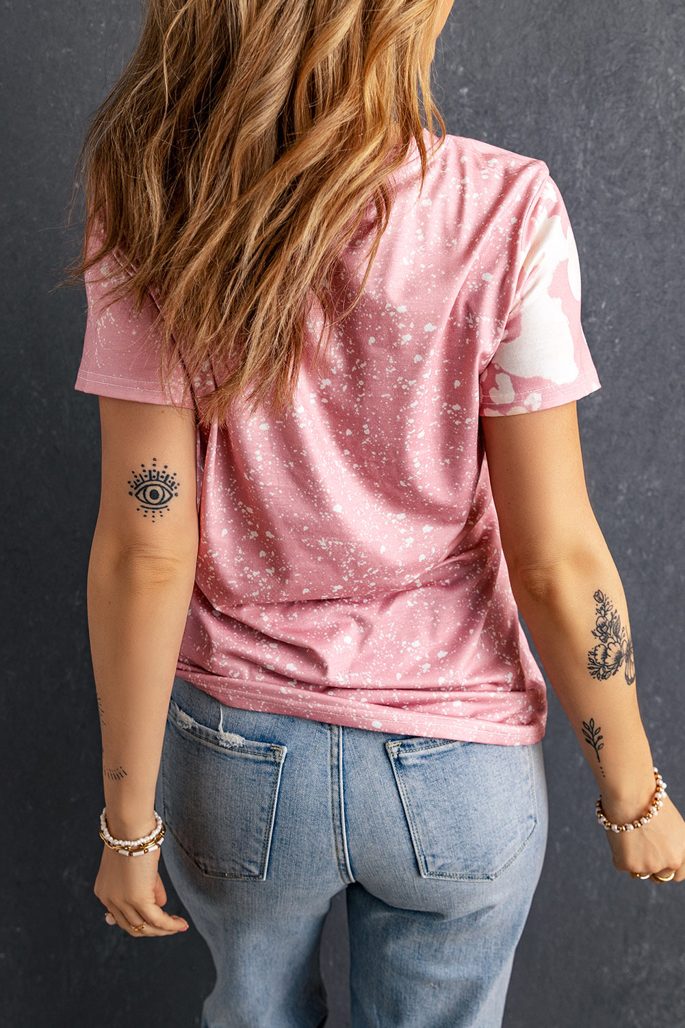 Pink Tie Dye Color Bleached Short Sleeve T Shirt