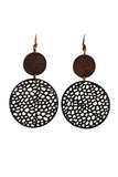 Hollow Out Wooden Round Drop Earrings