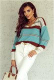 Striped Pattern Knit V Neck Sweater