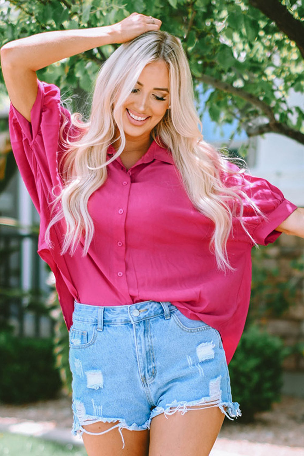 Chemise Dolman surdimensionnée douce Rose