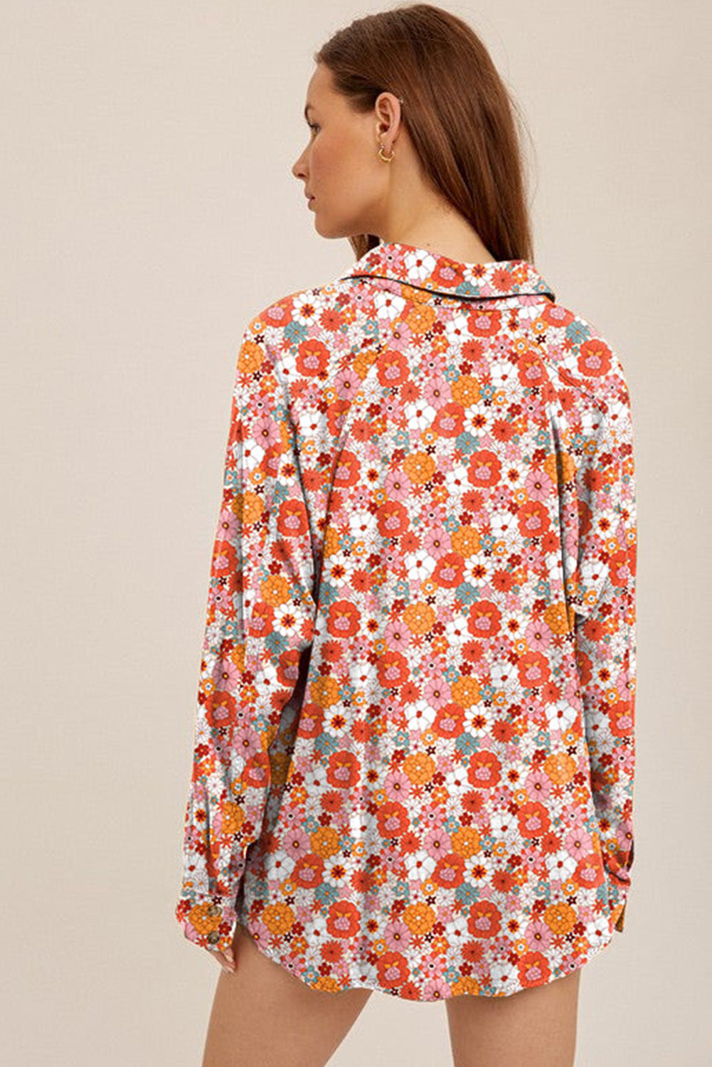 Robe bohème multicolore à col floral et manches longues à volants