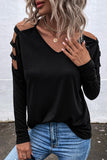 Black Cold Shoulder Cut out Long Sleeve Top