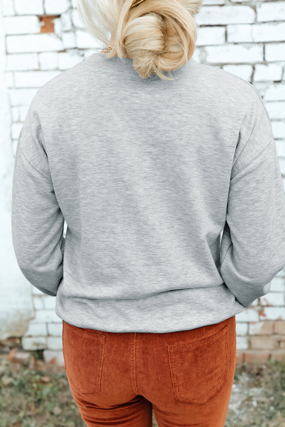 Orange Plain Crew Neck Pullover Sweatshirt