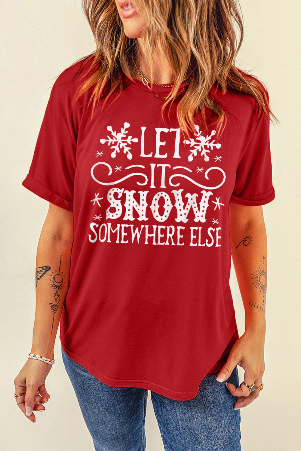 Gray Christmas Santa Hat Snowflake Slogan Graphic Tee