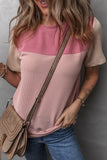 Pink Rib Textured Colorblock T Shirt