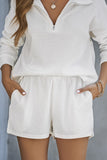 Ribbed Zipper Sweatshirt and High Waist Shorts Set