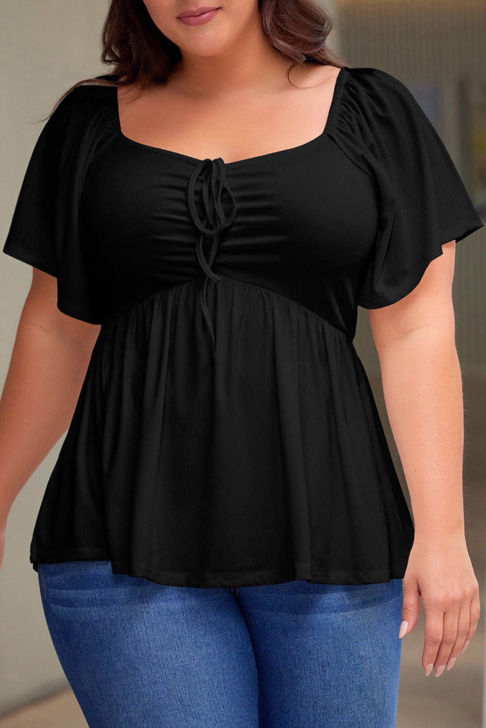 Plus Size Ruched Front Babydoll Top