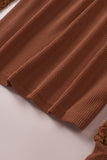 Haut en tricot gaufré à manches longues contrasté en dentelle marron