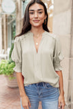 Solid Color Half Sleeve V Neck Blouse