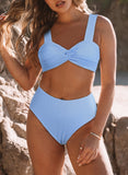 2pcs Textured Twist Bikini Swimsuit