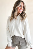 Smoke Gray Zipped Neck Pullover Drop Shoulder Sweatshirt