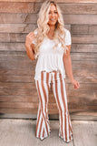 Striped Fringe Bell Bottom Denim Pants