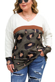 Plus Size Leopard Print Patchwork Textured Top