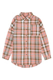 Drop Shoulder Rounded Hem Plaid Pattern Shirt