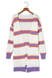 Striped Long Sleeve Ribbed Trim Button Cardigan