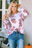 Cow Spots Print Drop Shoulder Puff Sleeve Sweatshirt