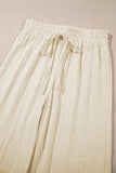 White Textured Loose Fit Drawstring High Waist Pants