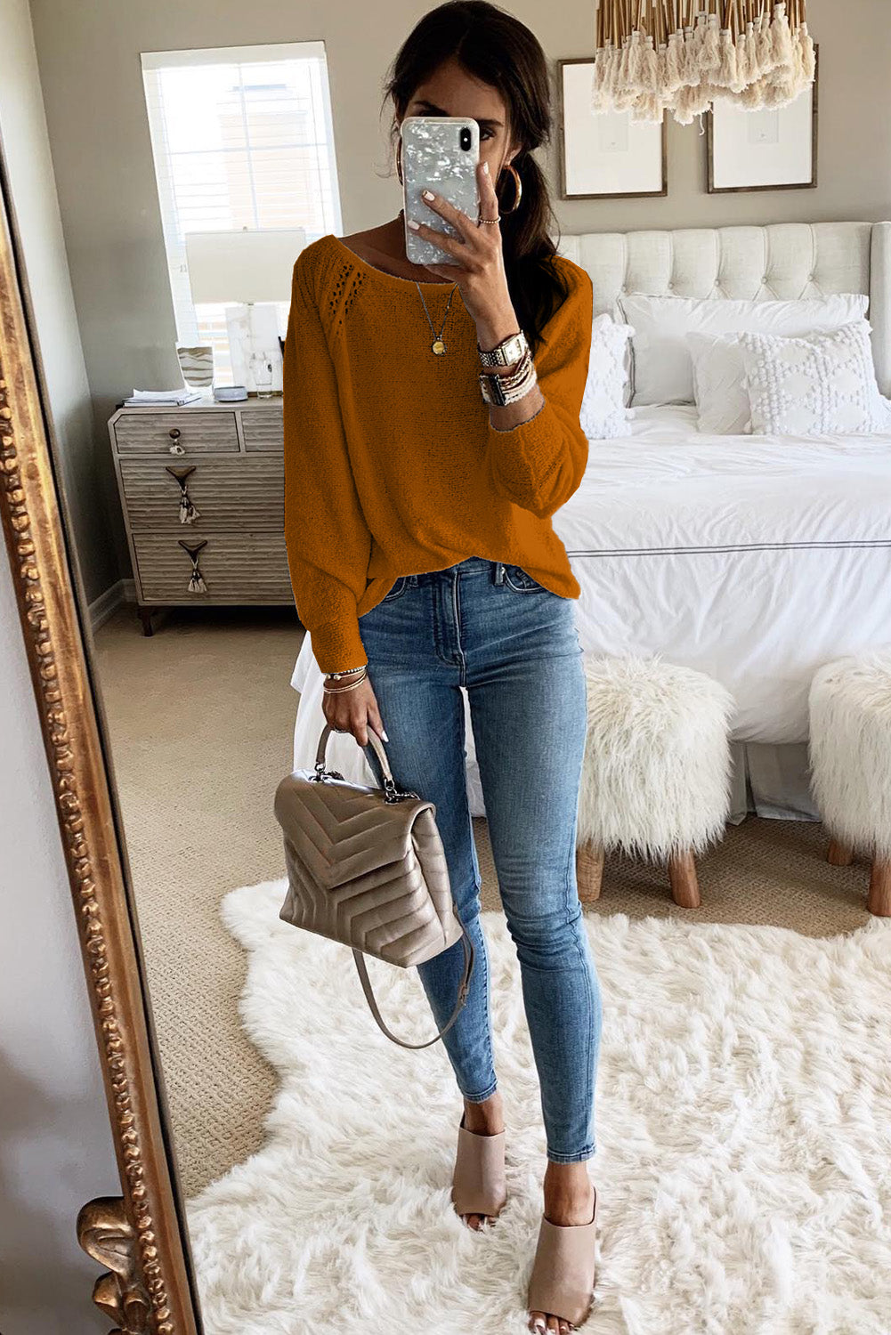 Long Sleeve Cutout Shoulder Relaxed Sweater