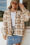 Khaki Sherpa Plaid Button Pocketed Jacket