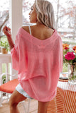 V Neck Half Sleeves Loose Knitted Top