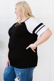 Crisscross V Neck Raglan Sleeve Plus Size Tee