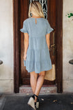 Ruffled Short Sleeves Tiered Denim Dress