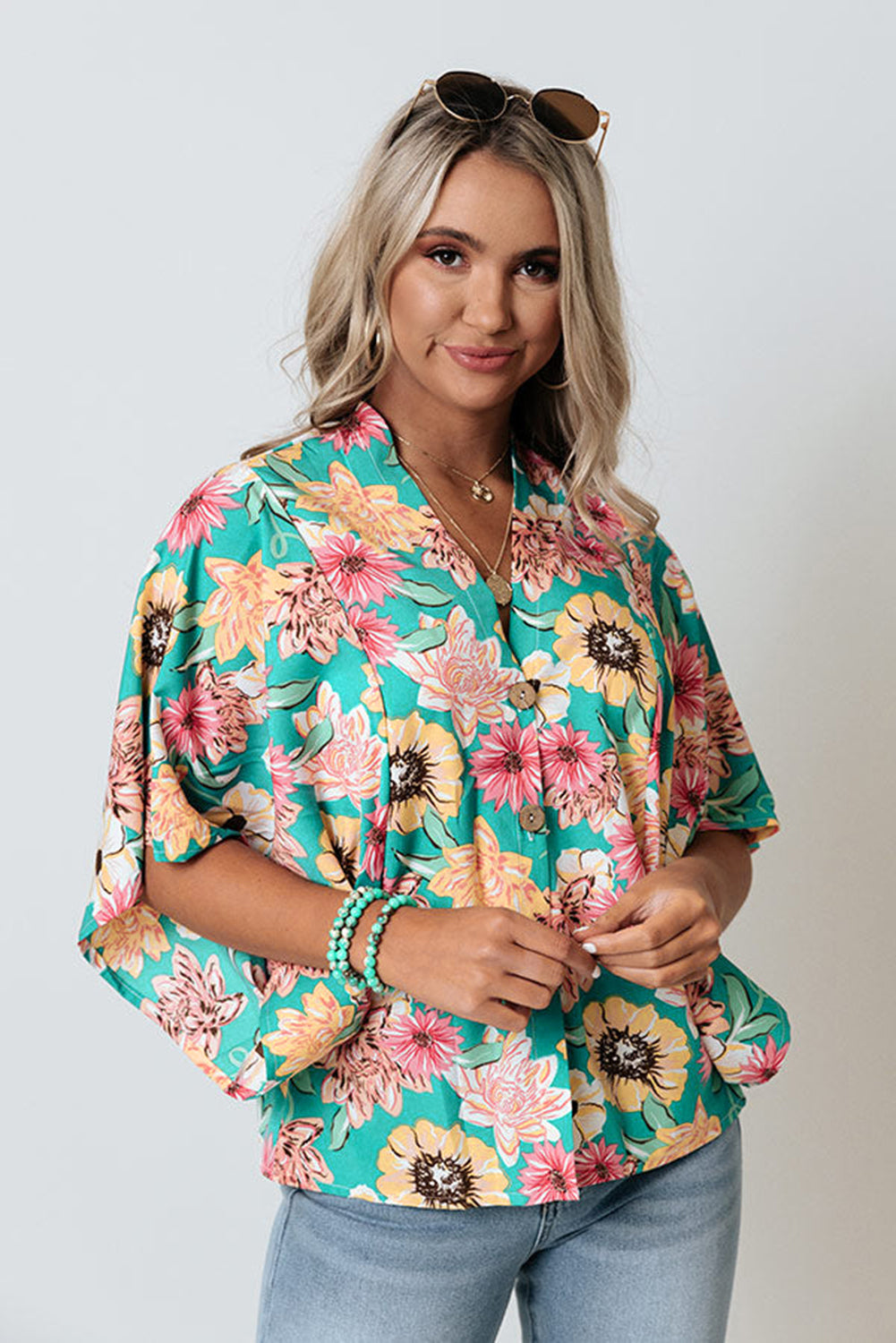 Kimono vert à imprimé floral Vacay