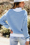 Pink Stripe Zip up Collar Drop Shoulder Sweater