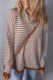 Khaki Striped Turtleneck Loose Sweater