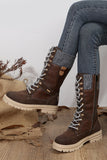 Wool Knit Patchwork Lace Up Leather Boots