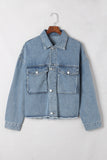 Elastic Hemline Acid Wash Denim Jacket