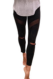 Legging skinny noir effet vieilli avec épissage en maille