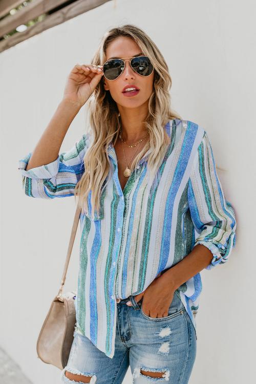 Sweet Enough Striped Button Up Top