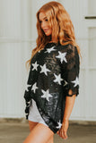 Star Print Half Sleeve Distressed Knit Top