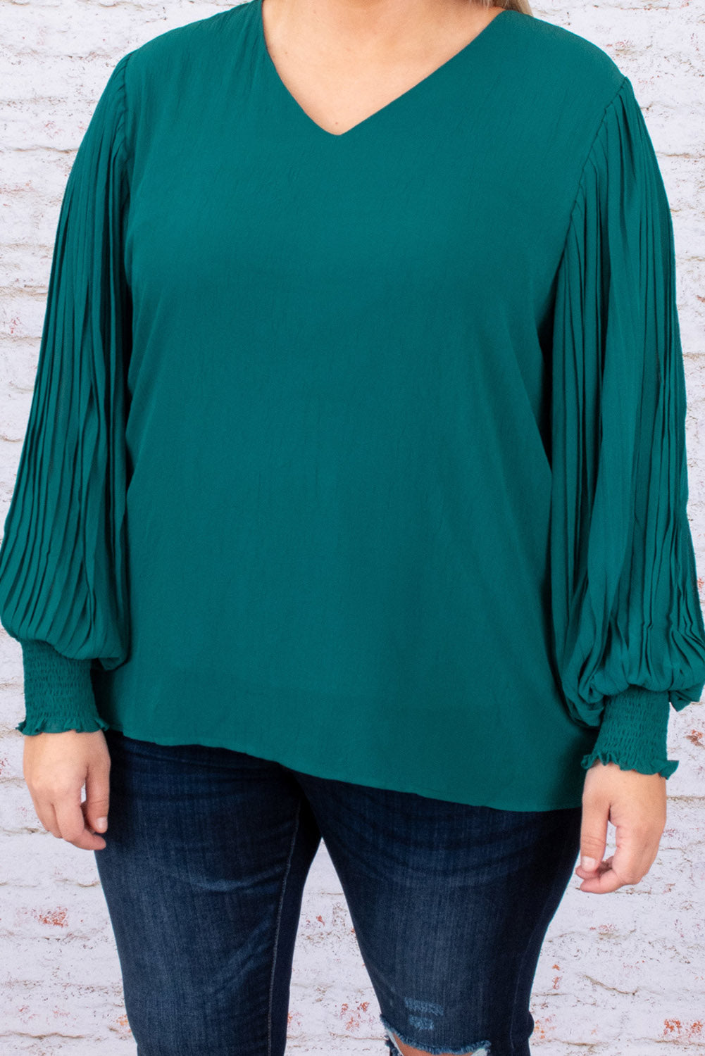 Pleated Bubble Sleeve Plus Size Blouse