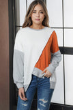 Colorblock Stitching Irregular Hem Long Sleeve Top