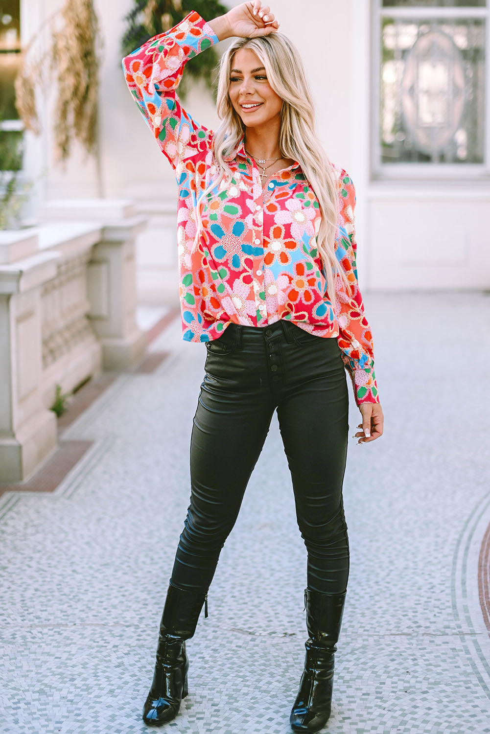 Rose Embroidered Detail Floral Print Ruffle Trim Tank Top