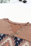 Western Aztec Print Buttoned V Neck Top