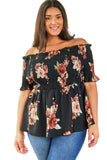 Floral Smocked Off Shoulder Plus Size Blouse